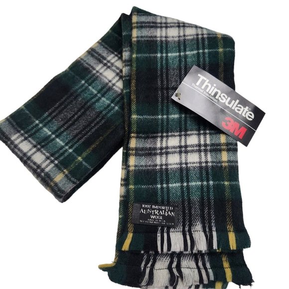 Vintage Tartan Green Plaid 100% Australian Wool Scarf Made In USA - Picture 2 of 8